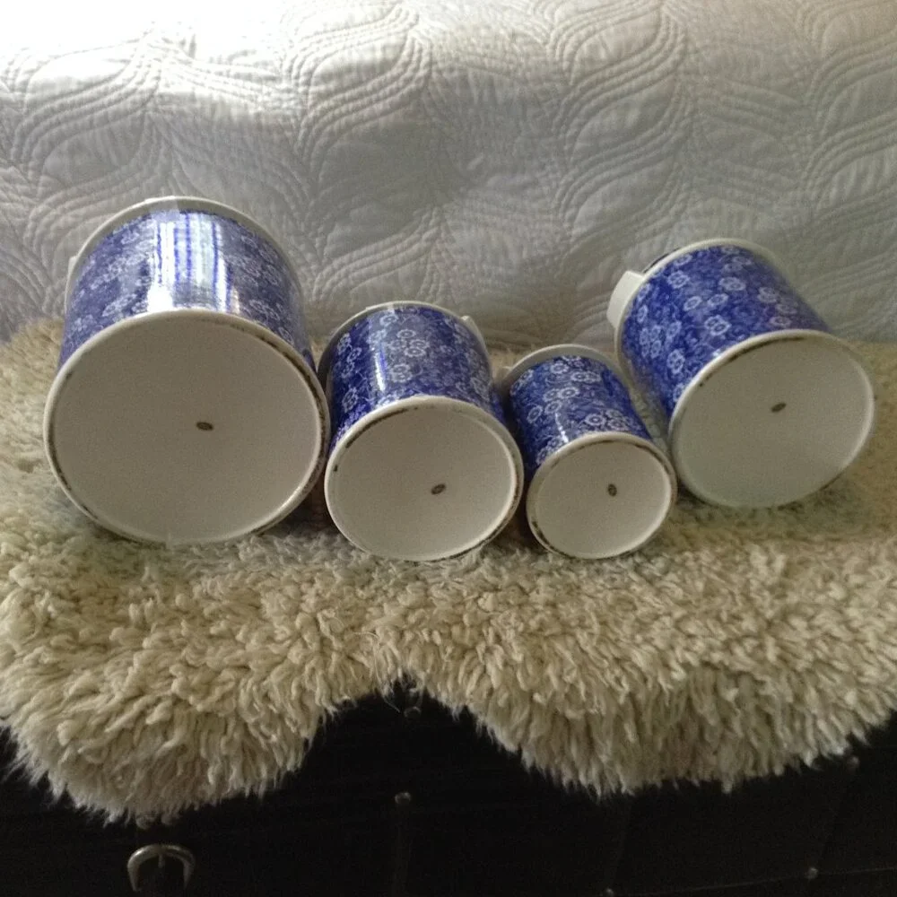 VTG Blue and White Canisters; Chintz Pattern, Glazed ceramic, Traditional, 4 Pc.